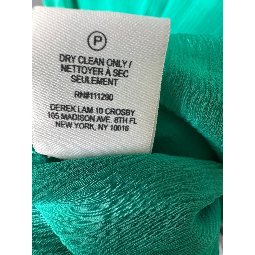 Derek Lam 10 Crosby 100% Silk Green Tiered Mini Dress Smocked Sleeves Size 4 - Picture 9 of 9